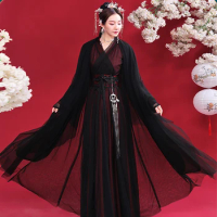Women Hanfu Dress Oriental Dance Costumes Chinese Traditional Ancient Black Fairy Hanfu Oriental Fairy Princess Outfits SL4507