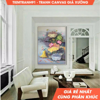 Tranh treo tường, Large wall art, Lotus Landscape Painting, LotusPaintings on canvas,Original Lotus 