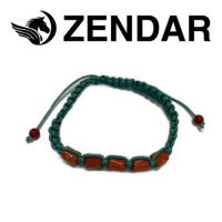 【ZENDAR】頂級天然紅珊瑚鼓形編織手鍊 藍色編織手鍊(79084-BL)