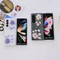 For Samsung Z Fold 4 Case Dried Flower Transparent Fold Phone Case For Samsung Galaxy Z Fold 3 ZFold4 Shockproof Hard Back cover