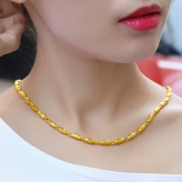 Real 18K Sand Gold Olive Beads Necklace for Women Fine Jewelry Pure 999 Color Chain Genuine Necklace Chain Wedding Birthday