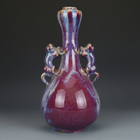 清代窯變釉雙耳蒜頭瓶古董古玩收藏真品中國風花瓶老物件瓷器老貨