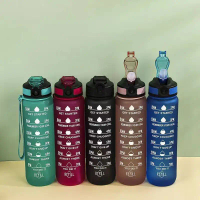 【Dhot】 900/1000ml Water Bottle Motivational Sport Water Bottle Leakproof Bottles Drinking Outdoor Tr