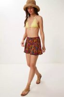 Happiness Istanbul Women's Dark Pink Orange Patterned Flexible Knitted Mini Shorts Hk00045