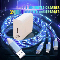 Original Fast Charger 240W Charger 5A 3In1 Flowing LED Glow Cable Micro USB+Type-C Cable 2In1 Adapte