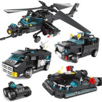 Wange SWAT Police Building Block SWAT Boat Helicopter SUV Vechile with Figures Bricks