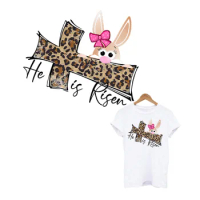 Easter Bunny Patch For T-Shirt Hi Is Risen Thermal Sticker For Clothing Heat Transfer Sticker Cute Rabbit Vacation DIY Clothes