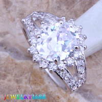 Cheerful White CZ Silver Plated Ring Size 6 / 7 / 8 D016