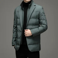 2024 New Arrival Men Business Casual Classic Suit Top Grade Man Down Jacket Collar 90% Gery Duck Down Coat Keep Warm Parkas