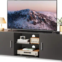 TV Stand for 55 Inch TV, Entertainment Center with Storage, 2 Cabinets, TV Console Media Cabinet with 6 Cable Holes, TV Stand