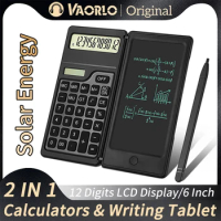 VAORLO 2in1 Foldable Solar Energy Calculator 12 Digits LCD Display Desktop With 6 Inch Writing Tablet For School Office Business
