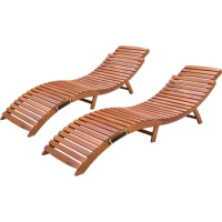 Outdoor Recliner Pool Lounge Chair Outdoor Folding Wooden Lounge Chair Outdoor Waterproof Lounge Chair (2 Pcs)