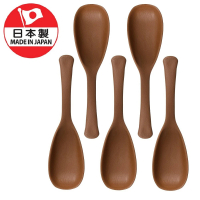 【DAIDOKORO】日本製湯匙5入 棕色木紋 可機洗 抗菌加工 中式台式湯匙飯匙(洗碗機適用 15公分)