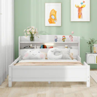 Wooden full size platform bed with LED lights, storage bed, bedroom single bed, adult and teen bed, child bed, crib, double bed