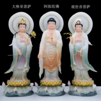 A SET 3P Buddhism figure jade gilding XI FANG SAN SHENG buddha HOME protection Prosperity safe luck FENG SHUI statue
