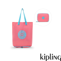 Kipling (網路獨家款) 芭比粉撞藍拼接摺疊收納大容量托特包-HIP HURRAY 5