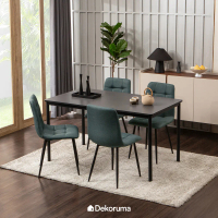 Dekoruma ASANO Set Meja Makan dan 4 Kursi Woven / Set Meja MDF Kursi Cafe Minimalis - Abu