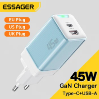Essager GaN 45W USB Charger Fast Charger PD QC 3.0 USB C Charger Quick Charger For iPhone 14 13 Travel Charger for Samsung S21