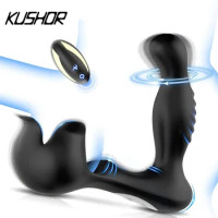 360 Rotating Male Prostate Massager Anal Vibrator Remote Control Prostate Stimulator Butt Plug with Cock Holder Sex Toy for Man