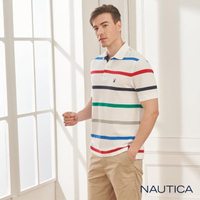 【NAUTICA】清新細條紋短袖POLO衫(白色)