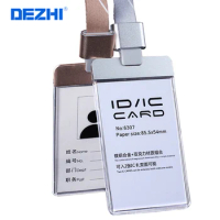 DEZHI Transparent Acrylic Clear ID IC Card Badge Holder with Exclusive Patent Lanyard Attached Al Alloy Connector