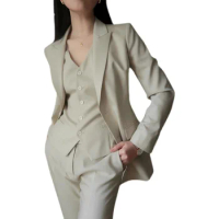 Tesco Office Women Elegant Suit Long Sleeve Blazer+Pencil Pants+Vest 3 Piece Formal Outfits For Work Party Female Pant Sets 2024