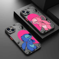 Matte Phone Case for iPhone 15 11 14 Pro Max 13 12 MINI XR X XS 8 7 6 6S Plus Disney Stitch Love Angel Couple