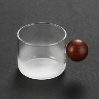 日式玻璃小茶杯單只主人杯子迷你個人帶把咖啡杯木把功夫茶具酒杯