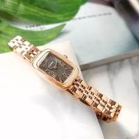 LICORNE 力抗 優雅迷人 復古方形 羅馬刻度 不鏽鋼手錶-灰x鍍玫瑰金/19mm