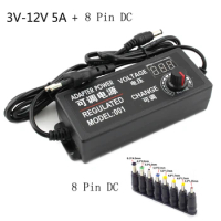Adjustable AC to DC Power Supply Adapter 3V 5V 6V 3A 5A 72W 60W Universal 220V to 12 V Adapter 8 PIN DC