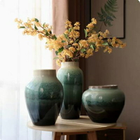 【翡翠綠檯面花瓶系列-多款可選-1款/組】新中式陶瓷花瓶模擬花套裝家居擺件高端裝飾-90501