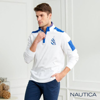 【NAUTICA】立領撞色拼接長袖POLO衫(白色)