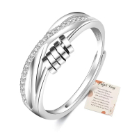 Anxiety Ring For Women Silver Fidget Ring With Cubic Zircon Adjustable Stress Spinner Anxiety Ring F