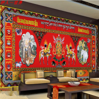 8d藏式長壽圖背景墻紙唐卡藏族民族特色壁紙墻布西藏吉祥四瑞壁畫