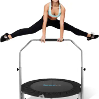 Foldable Mini Trampoline, Fitness Rebounder with Adjustable Foam Handle, Exercise Trampoline for Adults Indoor/Garden Workout
