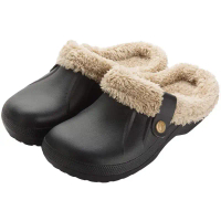 Comwarm Fur Men Clogs Slippers Winter Outdoor Plush Lined Slippers Waterproof Fur Garden Clogs Shoes