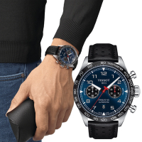 TISSOT 天梭 官方授權 PRS516 賽車計時機械手錶 迎春好禮-黑x藍/45mm T1316271604200