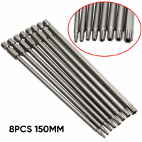 ชุดหัวไขควงสำหรับหัว Torx จำนวน 8 ชิ้น ผลิตจากโลหะผสมเพื่อความปลอดภัย ขนาดยาว 150 มม. (T8, T40)