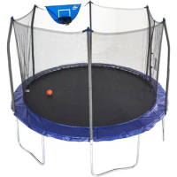 Large Trampoline Jump Gym Elastic Bed ASTM Approval Fitness Trampoline for Exercise 12 FT Basketball Hoop Jump N' Dunk 8 FT Net