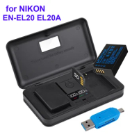 PALO EN-EL20 EN-EL20A EN EL20 Battery With Storage Case Charger for NIKON Coolpix P1000 P950 1 J1 J2 J3 DL24-500 Camera