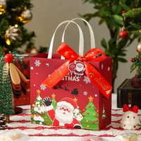 全城熱賣 - 聖誕禮品袋平安果包裝袋平安夜禮物裝飾蘋果禮盒空盒高級感手提袋聖誕禮品袋（紅色）+聖誕配件-1個裝