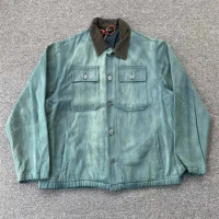 Loose Street Clothing High Quality 1:1 Kanye Yeezy Jacket Season 6 Oversized Washed Denim High Street Vintage Blue Lapel Coat