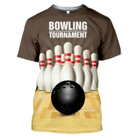 Men's digital printed T-shirt, round neck casual short sleeved top, fashionable bowling ball picture 2024 new model