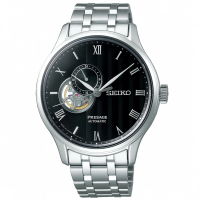 【SEIKO 精工】PRESAGE 24小時顯示開芯機械錶-銀x黑 母親節 禮物(4R39-00W0D/SSA377J1)