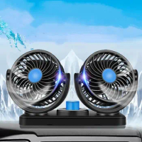 Strong Wind 12V Dual Head Car Fan 5 Leaf 360 Degree Car Auto Air Cooling Fan 12V 24V Electric Automobile Electric Fan Truck