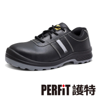 【PERFiT 護特】超寬楦牛皮反光帶 一般安全鞋 鞋帶款(PN023-BK/鋼頭鞋/工作鞋/止滑鞋/不開口笑)