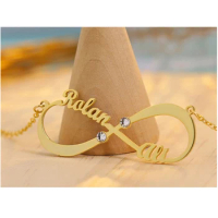 Women Costume Two Name Necklace Gold Personalized Infinity Double Names Necklaces Birth Stone Chain Jewelery Gift for Lover Mom