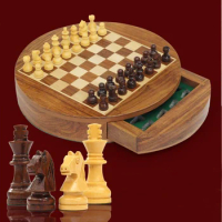 BSTFAMLY wood chess set game, portable game of magnetic international chess, box chessboard chess pieces wood, LA16