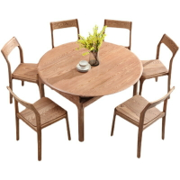 【免運】美雅閣| 北歐白蠟木餐桌椅組合簡約原木可伸縮飯桌家用方圓兩用全實木餐桌