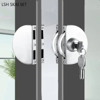 Double Open Framed Glass Door Lock Stainless Steel Double Hook Locks Bathroom Sliding Door Security Hardware Lockset with 3 Keys